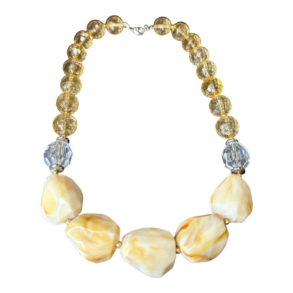 Vintage Marbled Lucite & Crackle Glass Bead Statement Necklace 22” J15